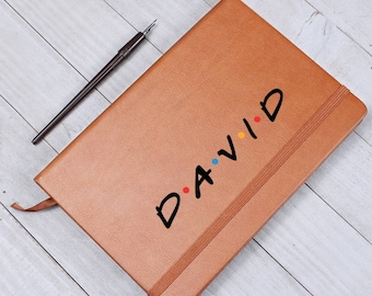 Personalized Friends Fan Journal With Custom Name | Customized Notebook Fan Gift, A5 Vegan Leather Self Care Diary Writing Gifts for Him Her