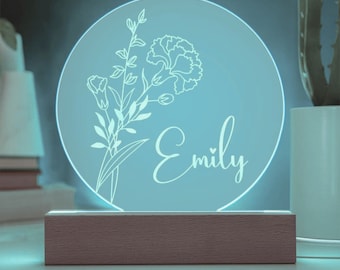 Personalized Night Light with Birth Flower Month & Name, Custom Gifts for Her, Kids, Room Decor, Flower Lamp