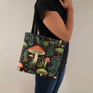 Cottagecore Witch Tote Bag, Cute Mushroom Shoulder Bags, Goblincore Dark Forest Bag, Witchy Mushroom Bag, Whimsical D02