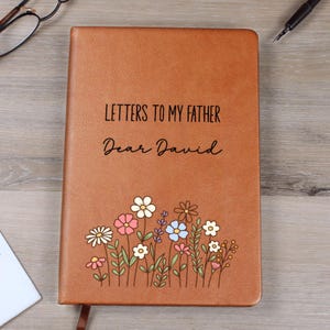 Letters To My Father Personalized Journal, A5 Vegan Leather Custom Notebook, Grief Journal Memory Keepsake Book Gift, Loss of Dad W09