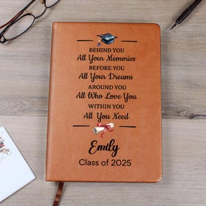 Personalized Graduation Gift Journal, Custom Name Notebook, A5 Vegan Leather Journal, Graduate Gift Class of 2024, Grad Gifts for Her D12