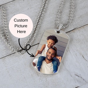 Custom Personalized Dog Tags with Your Picture • Photo Dog Tag Necklace • Stainless Steel Photo Dog Tag Pendant • Boyfriend Gift for Him