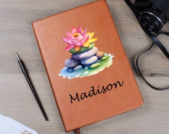Personalized Lotus Journal, Customized Chakra Flower Vegan Leather Journal, Journal with Name, Customized Notebook, Dream Diary Gift D12