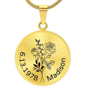 Birth Flower Necklace for Women Personalized Jewelry for Her Custom Engraved Necklace Best Birthday Gifts Unique Jewelry Bridesmaids Gifts