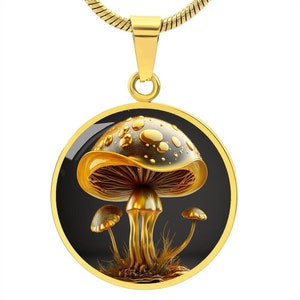 Gold Mushroom Art Pendant Necklace For Women, Dainty Pendant Charm Gold or Silver, Spiritual Jewelry, Personalized Gifts for Her or Him