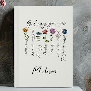 Personalized Prayer Journal For Women- Positive Affirmations Journal, Christian Gift Journal, God Says You Are, Religious Gift for Girls