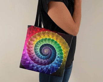 Fibonacci Spiral Fractal Sacred Geometry Tote Bag, Fibonacci Art, Fibonacci Spiral Art Bag, Witchy Tote Bag, Shoulder Bags Gift D01