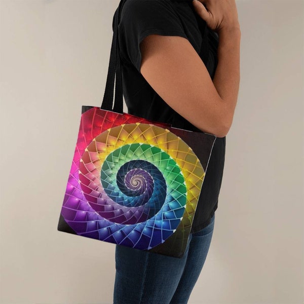 Fibonacci Spiral Fractal Sacred Geometry Tote Bag, Fibonacci Art, Fibonacci Spiral Art Bag, Witchy Tote Bag, Shoulder Bags Gift D01