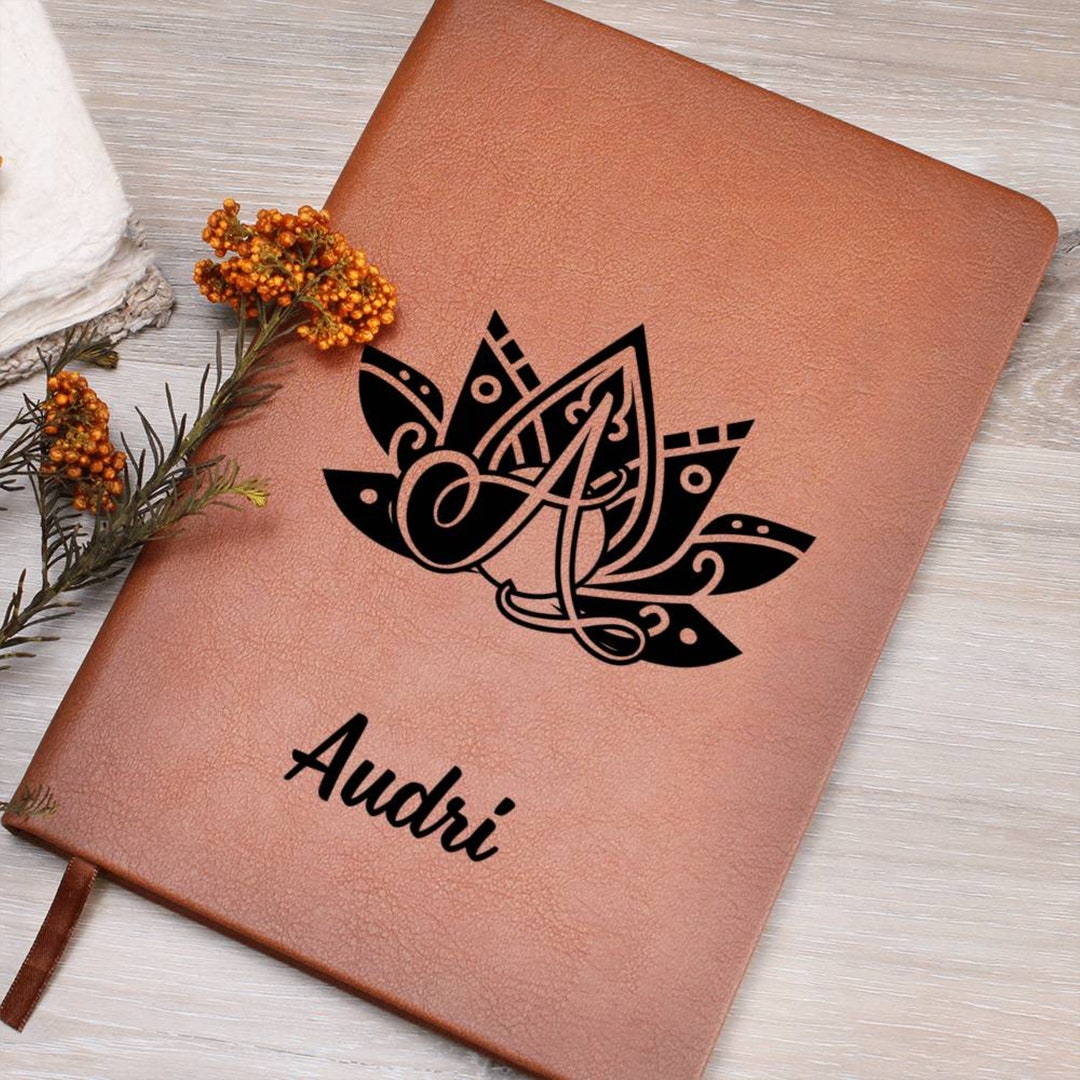 Personalized Lotus Initial Journal, Customized Vegan Leather Journal ...