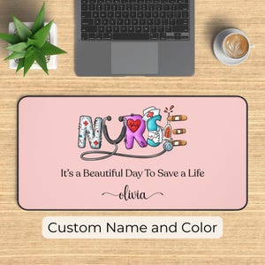 Custom Nurse Desk Mat, Personalized Nurse Mouse Pad Large Mousepad, Stitched Edges, School Nurse Gift, Thank You Gifts -20 Colors-4 Sizes D1