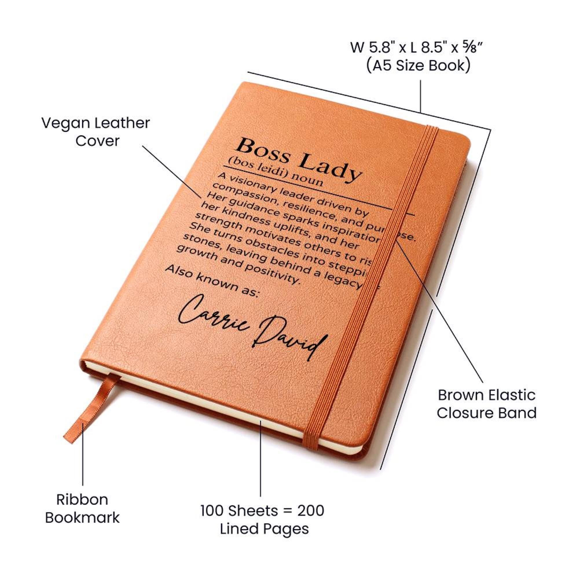 Personalized Boss Lady Journal, Coworker Gifts for Women, A5 Vegan Leather Lined Notebook, Appreciation Thank You Gift D04