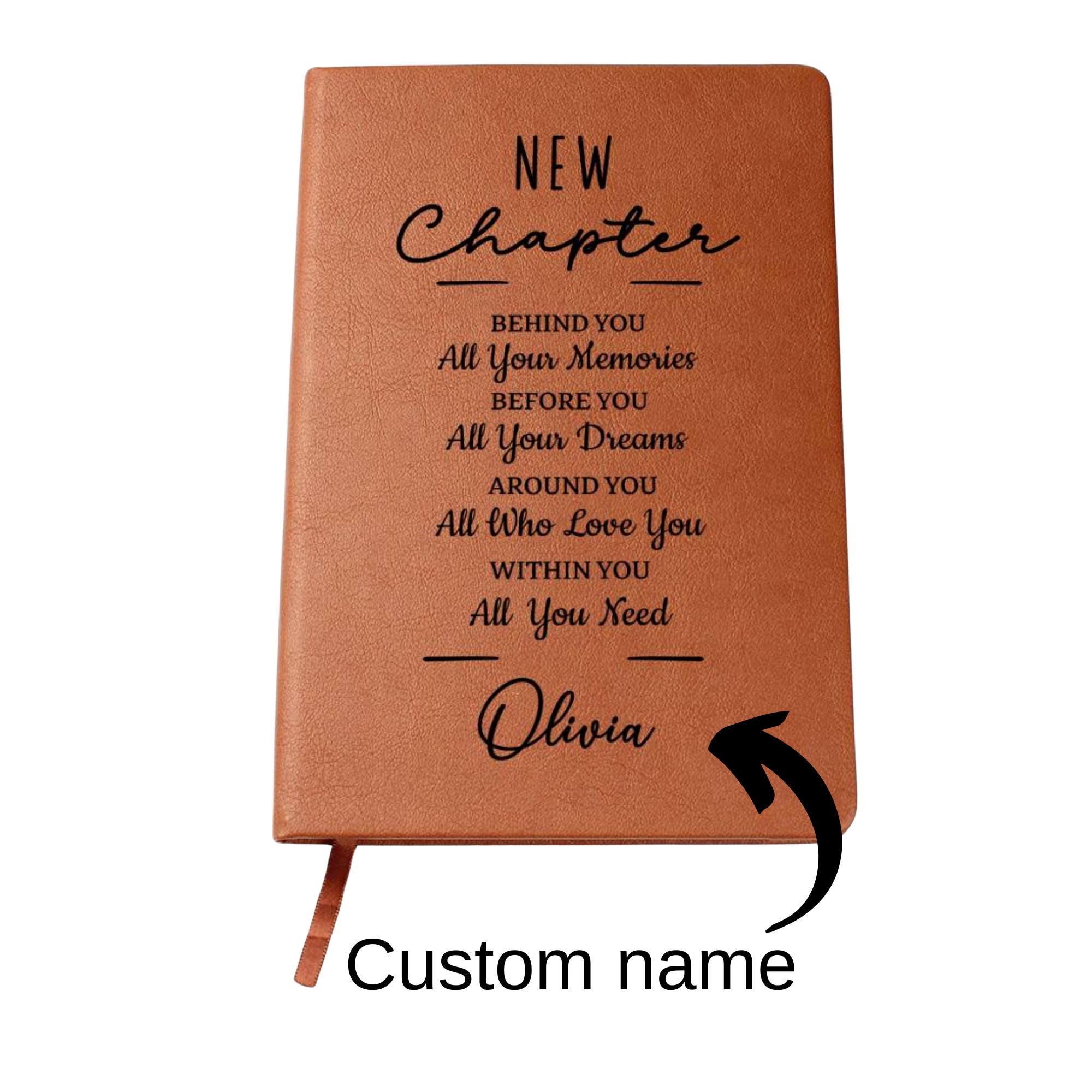 Personalized New Chapter Journal, Custom Name Notebook, A5 Vegan Leather Journal, Retirement Gift, New Beginnings, Coworker Gift D01