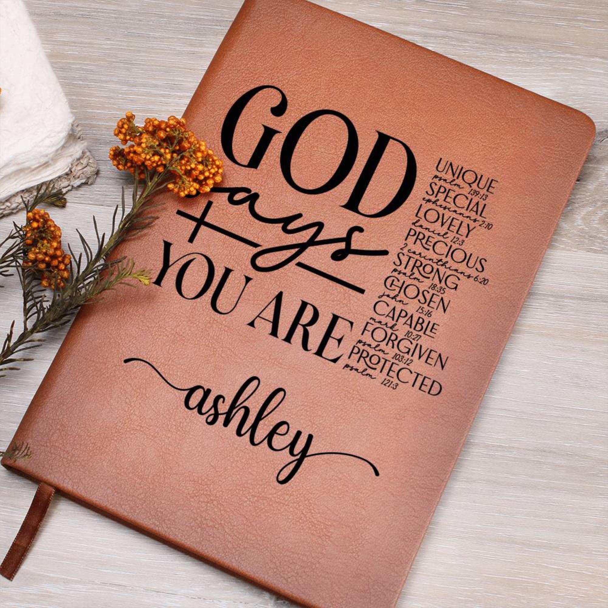 Personalized Prayer Journal For Women, Custom Affirmations Journal Christian Gift Religious Gift for Girls Journal God Says You Are D09