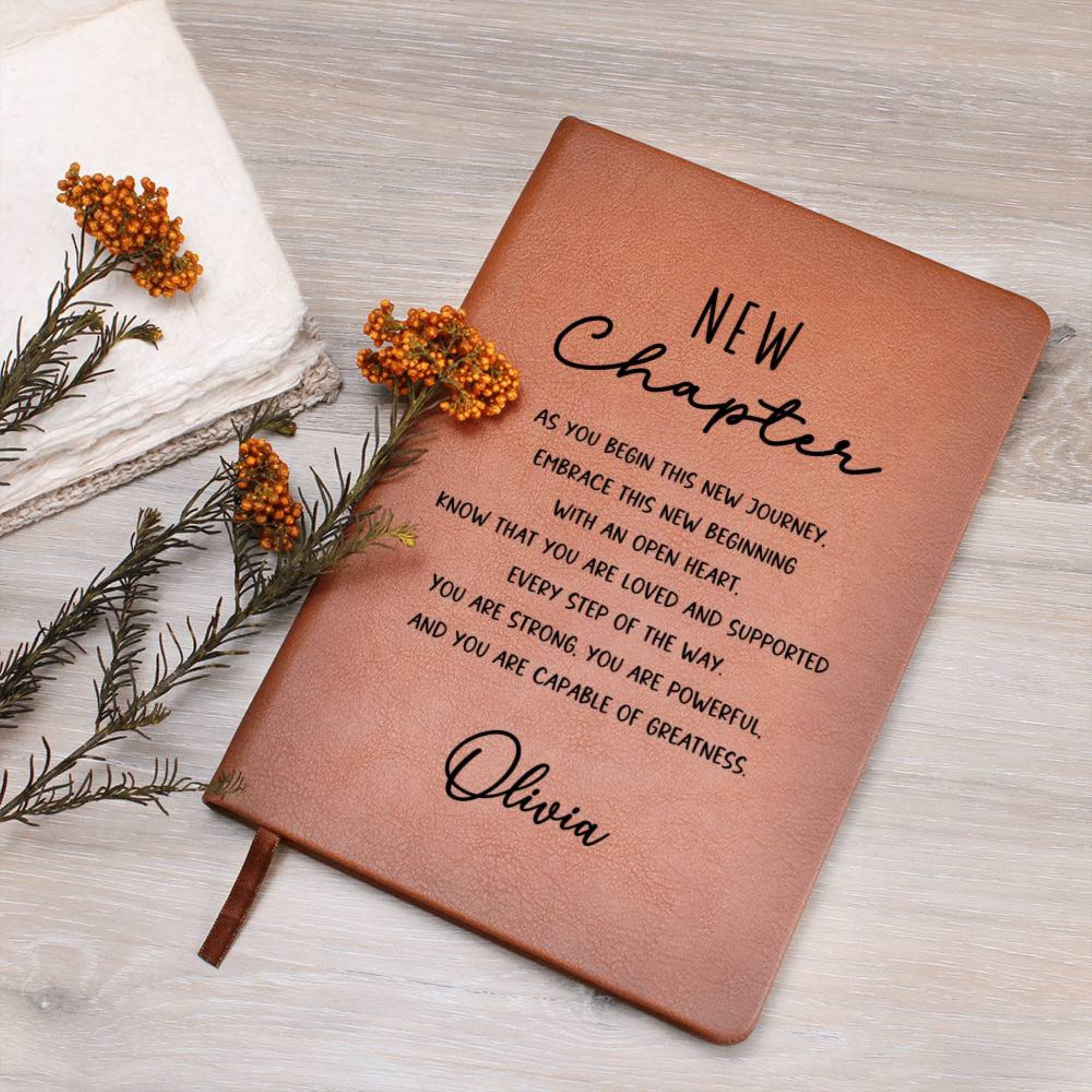 Personalized New Chapter Journal, New Beginnings, Inspirational Gifts for Women, Custom Name Notebook, A5 Vegan Leather Journal D08