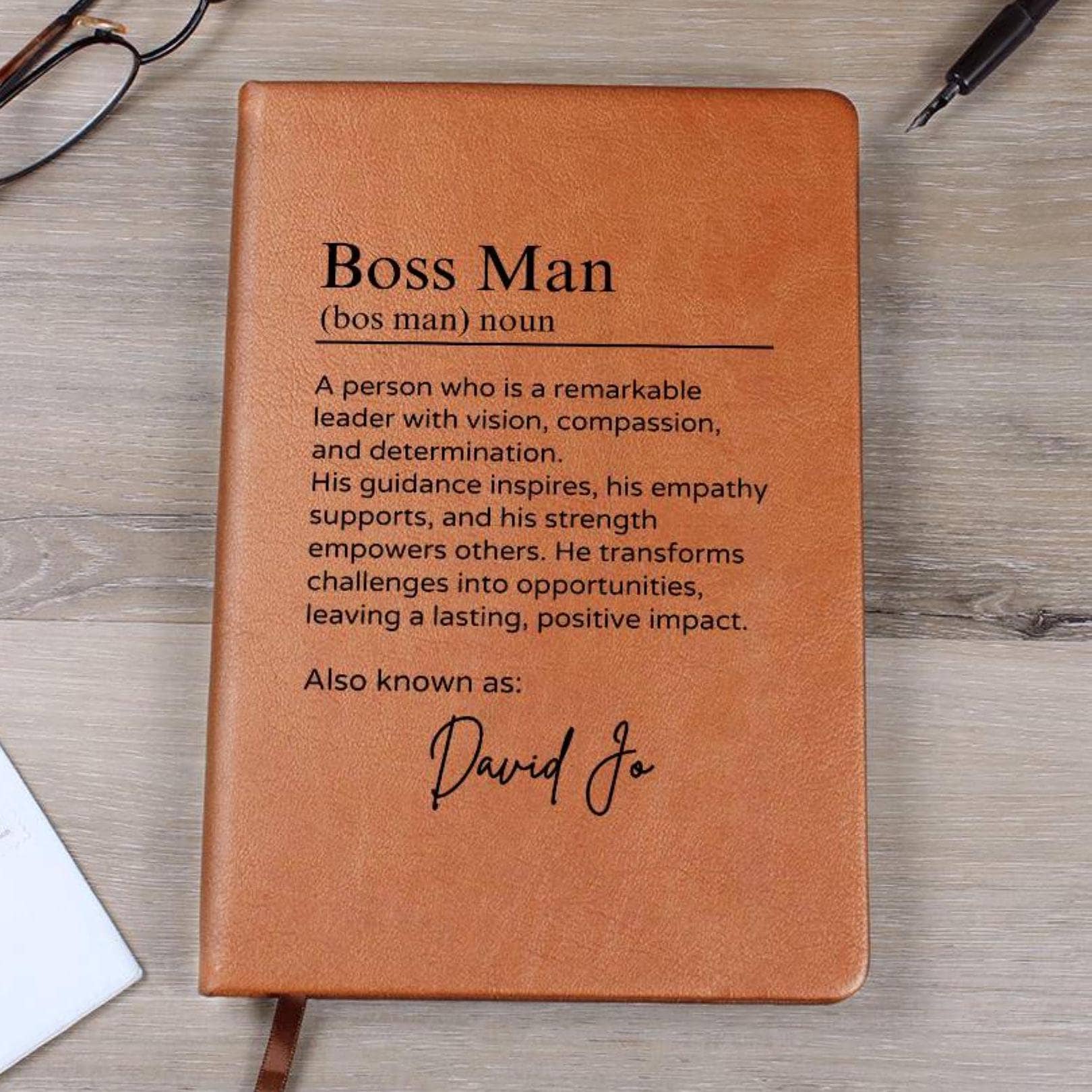 Personalized Boss Man Journal, Coworker Gifts for Men, A5 Vegan Leather Lined Notebook, Appreciation Thank You Gift for Boss