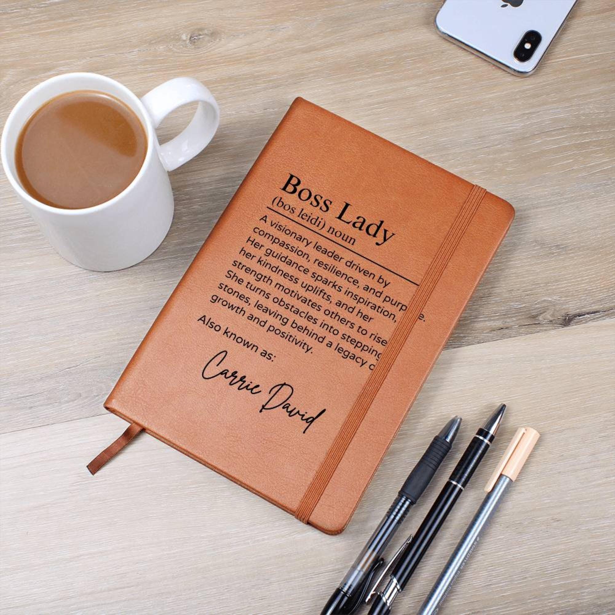 Personalized Boss Lady Journal, Coworker Gifts for Women, A5 Vegan Leather Lined Notebook, Appreciation Thank You Gift D04