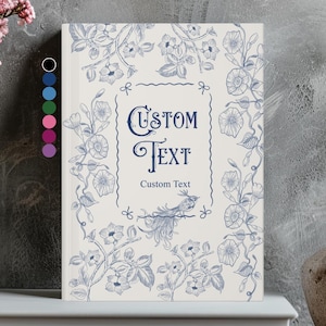 Blue Toile Personalized Journal, Custom Coquette Hardcover Notebook, Chinoseries Toile De Jouy, Gift For Bridesmaid Daughter Mom D24