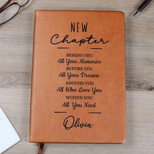 Personalized New Chapter Retirement Gifts Journal, Custom Name Notebook, A5 Vegan Leather Journal, New Beginnings, Farewell Gift D01
