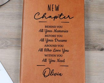 Personalized New Chapter Retirement Gifts Journal, Custom Name Notebook, A5 Vegan Leather Journal, New Beginnings, Farewell Gift D01