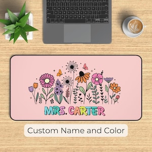 Custom Teacher Desk Mat, Personalized Teacher Mouse Pad Large Mousepad, Stitched Edges, Back to School Gift -20 Colors- 4 Sizes D08