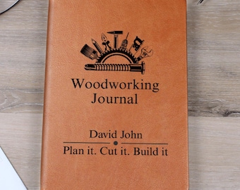 Woodworker Gift Personalized Journal – Custom Name Vegan Leather Notebook, Unique Carpenter Woodworking Handyman Christmas Gift for Dad D01