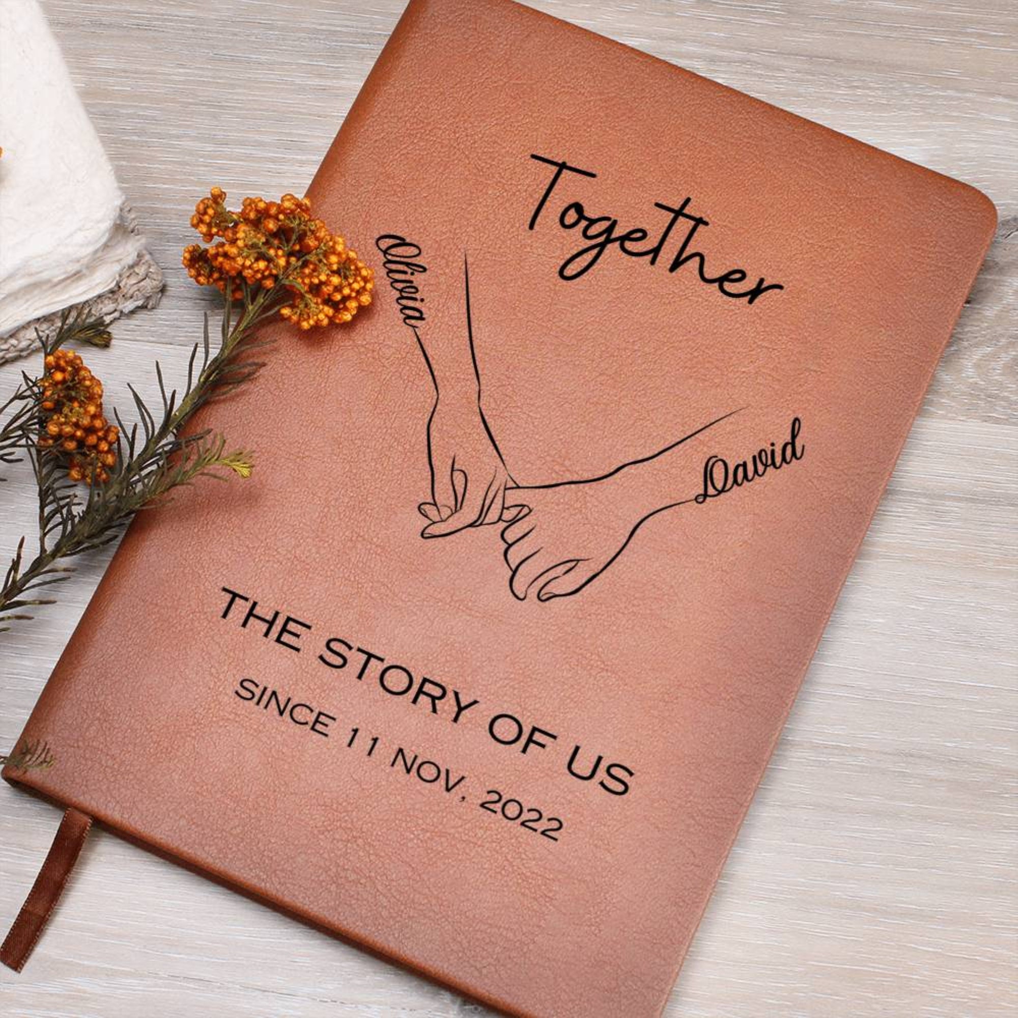 Personalized Couple&#39;s Journal Name Notebook, Custom Valentine&#39;s Journal, Customized A5 Vegan Leather, Gift for Wife or Husband, Anniversary