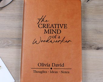 Woodworking Gifts Personalized Journal – Custom Name Vegan Leather Notebook, Unique Carpenter Woodworker Handyman Christmas Gift for Dad C07