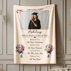 Personalized Graduation Throw Sherpa Fleece Blanket, Custom Name Graduate Gift Class of 2025, Senior Grad Gifts for Her Him D03