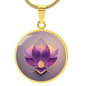 Lotus Flower Crown Chakra Necklace, Personalized Boho Jewelry, Gift for Woman, Buddha Spiritual Pendant, Silver or Gold