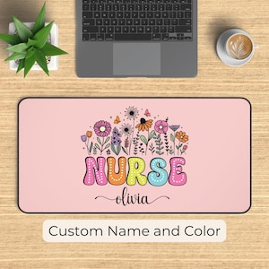 Personalized Nurse Desk Mat, Custom Nurse Mouse Pad Large Mousepad, Stitched Edges, School Nurse Gift, Thank You Gifts -20 Colors-4 Sizes D2