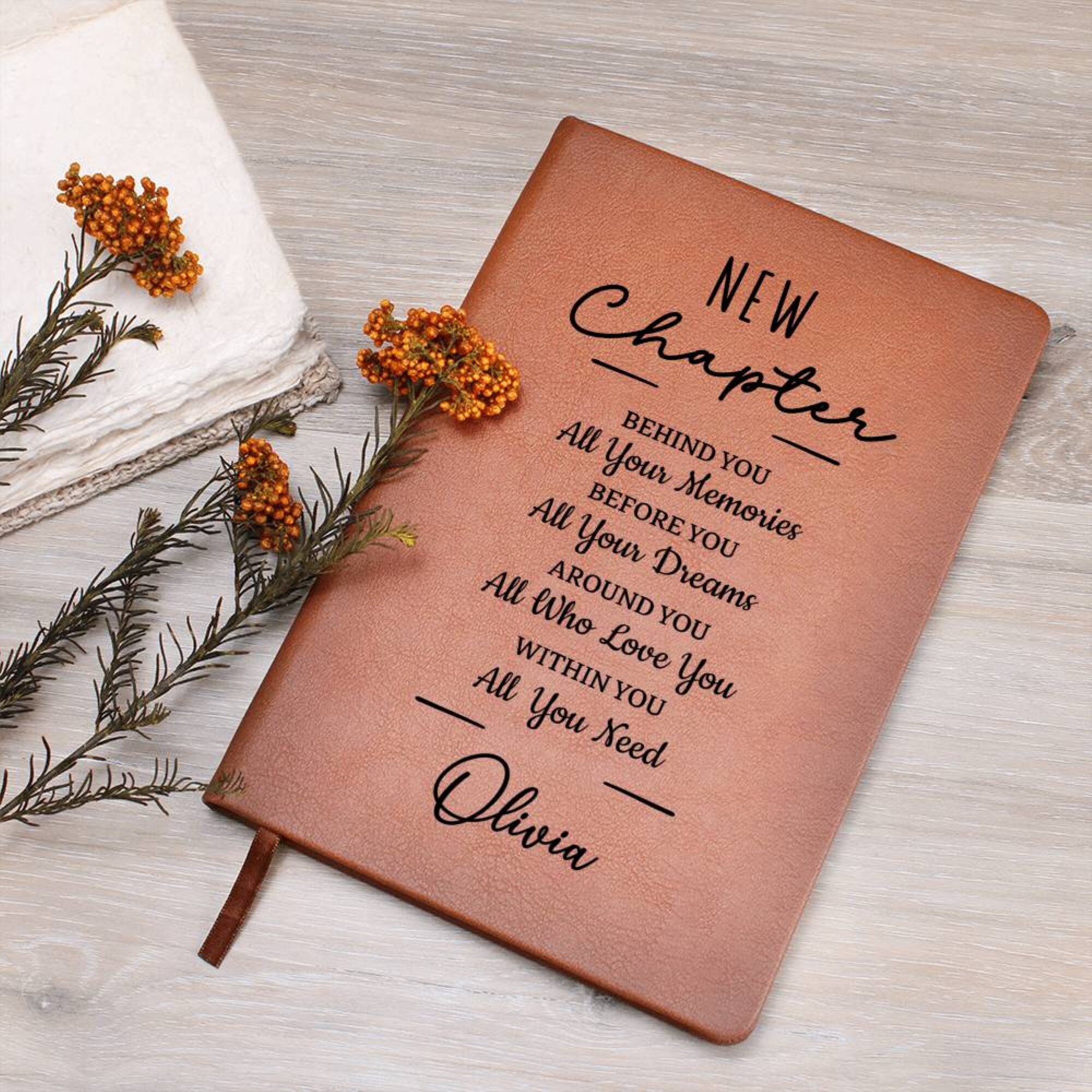Personalized New Chapter Journal, Custom Name Notebook, A5 Vegan Leather Journal, Retirement Gift, New Beginnings, Coworker Gift D01