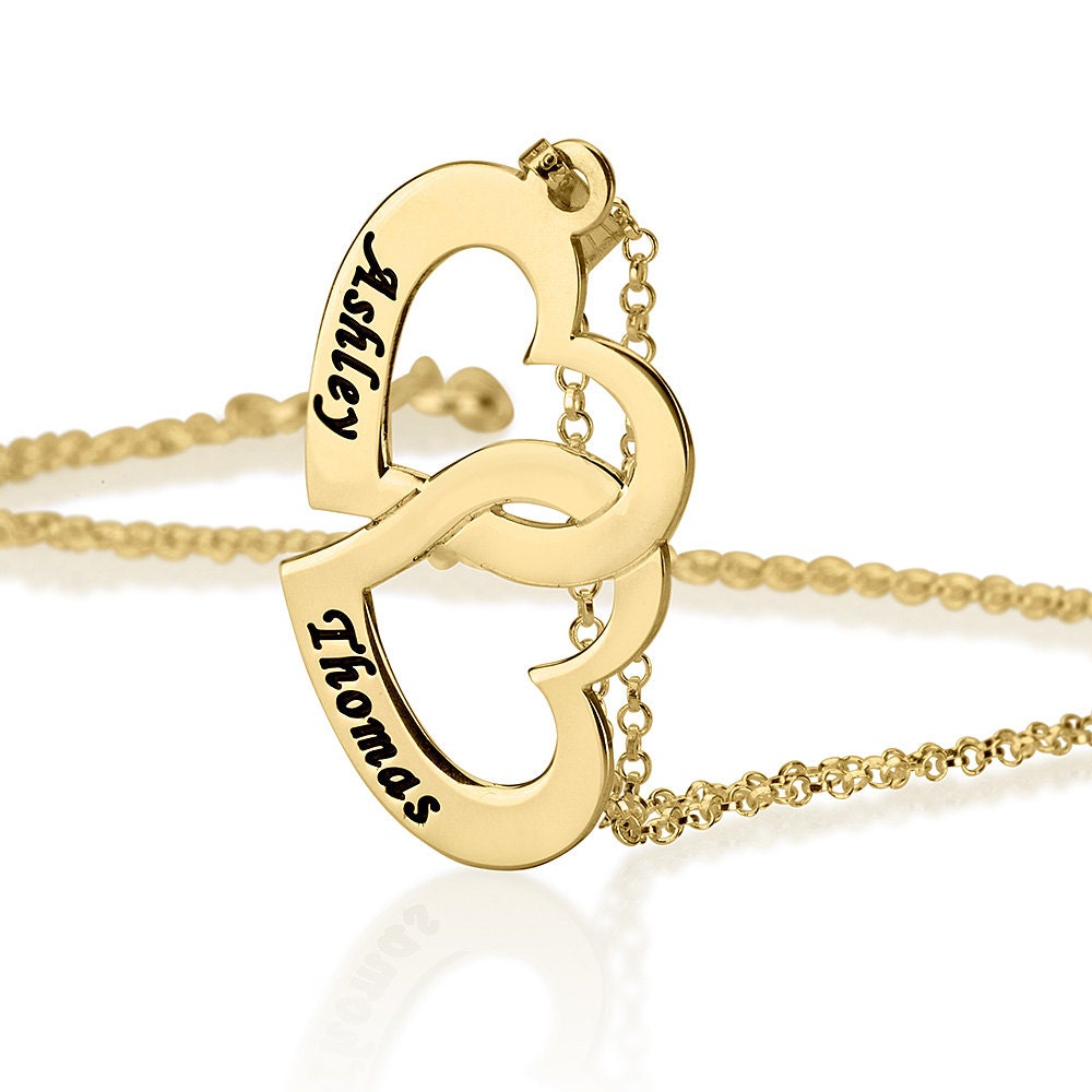 Couples Necklace Personalized Love Necklace with Two Hearts Etsy
