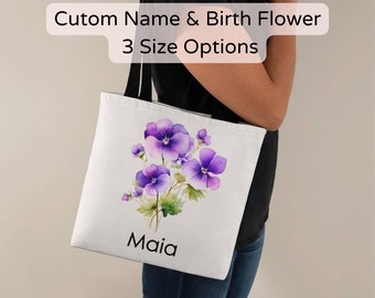 Mother's Day Gift Personalized Tote Bag with Custom Name & Birth Month Flower, Customized Birthday Gift For Her, Personalized Gift For Mom