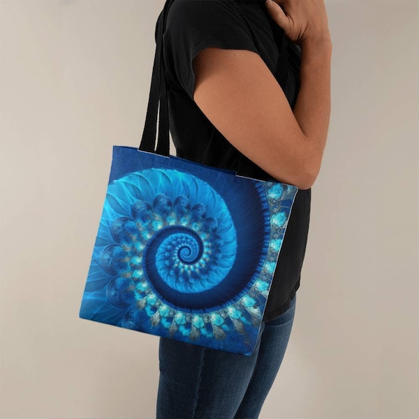 Spiritual Gift, Sacred Geometry Tote Bag, Fibonacci Spiral Fractal, Golden Ratio Art, Witchy Tote Bag, Shoulder Bags Gift D02