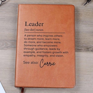 Personalized Leader Journal, Custom Coworker Gifts, A5 Vegan Leather Lined Notebook, Difference Maker Leader Appreciation Thank You Gift