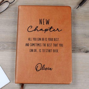 Personalized New Beginnings Journal, New Life Inspirational Gifts for Women, New Chapter Custom Name Notebook, A5 Vegan Leather Journal D04