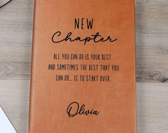 Personalized New Beginnings Journal, New Life Inspirational Gifts for Women, New Chapter Custom Name Notebook, A5 Vegan Leather Journal D04
