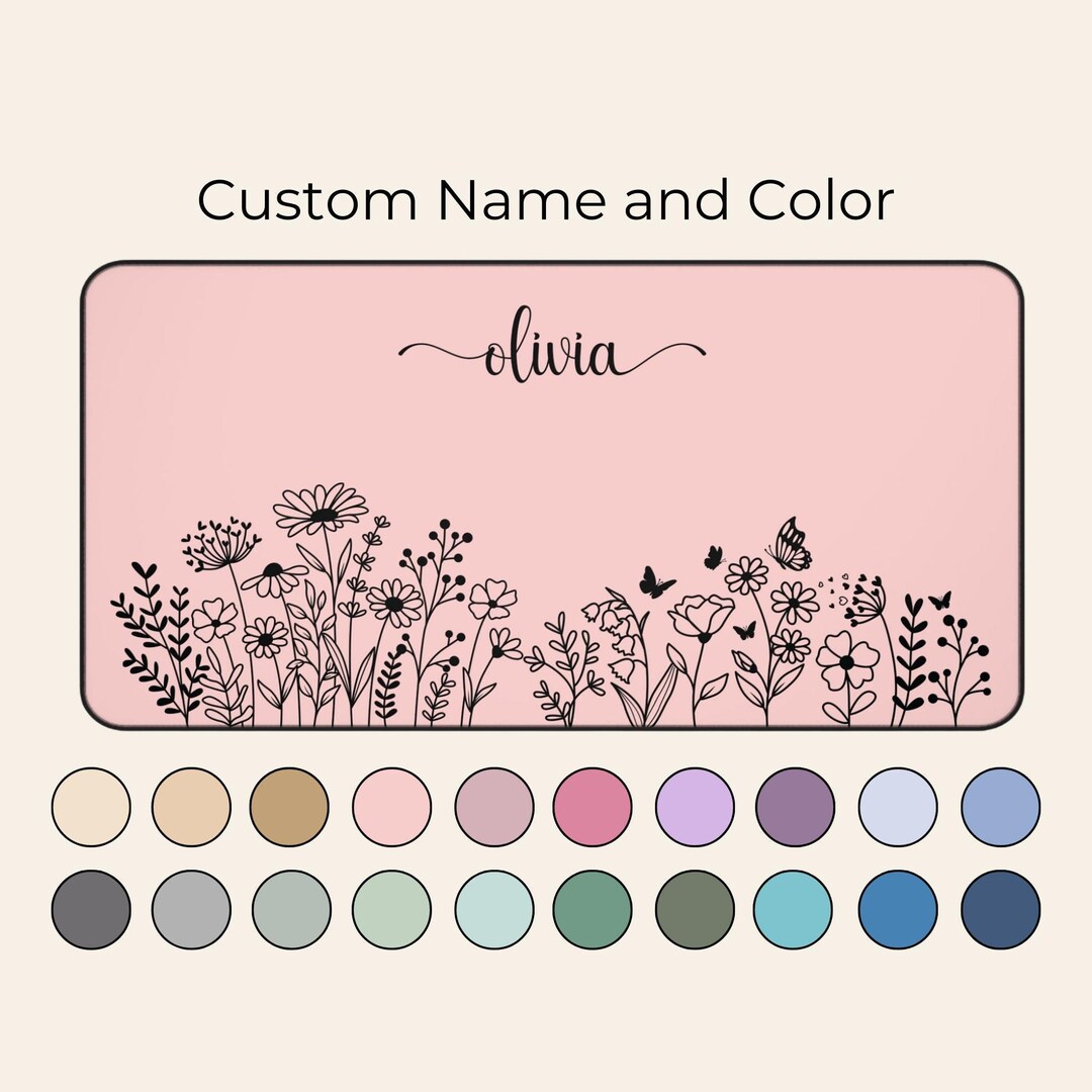Personalized Wildflowers Name Desk Mat, Custom Gaming Mouse Pad Large ...