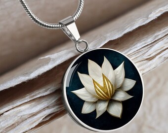 Lotus Flower Necklace, Personalized Spiritual Jewelry, Gift for Her, Dainty Custom Pendant, Gold or Silver Necklace, Minimalist Charm