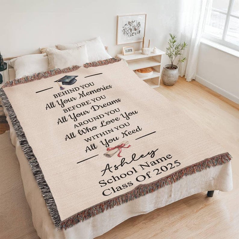 Personalized Graduation Cotton Throw Woven Blanket, Custom Name ...