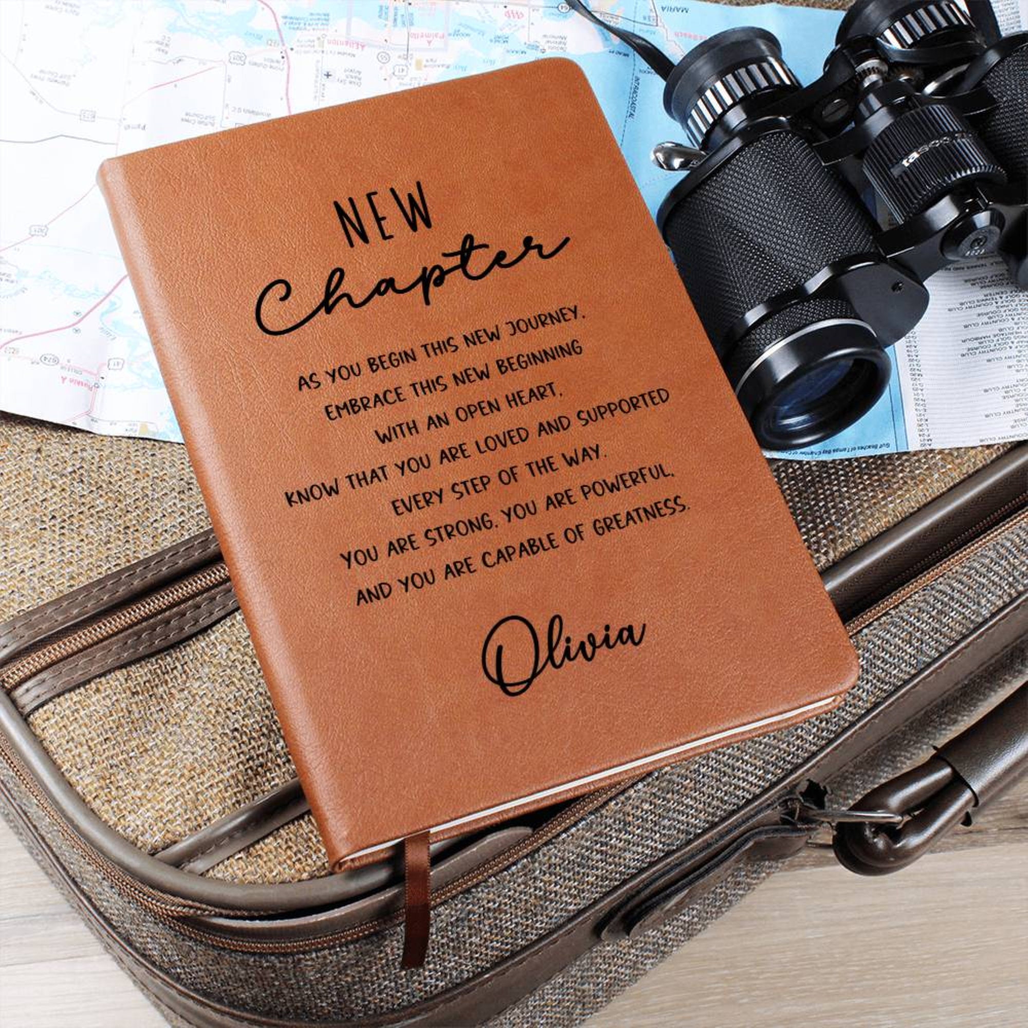 Personalized New Chapter Journal, New Beginnings, Inspirational Gifts for Women, Custom Name Notebook, A5 Vegan Leather Journal D08