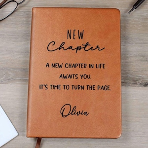 Personalized New Chapter Journal, New Job gift, New Beginnings Custom Name Notebook, A5 Vegan Leather Journal, Inspirational Gifts D06