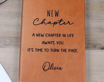 Personalized New Chapter Journal, New Job gift, New Beginnings Custom Name Notebook, A5 Vegan Leather Journal, Inspirational Gifts D06