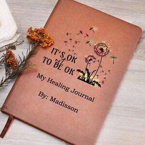 Mental Health Journal Personalized Name Notebook, Custom Self-Care Journal, Customized A5 Vegan Leather, Gift for Women or Men D01