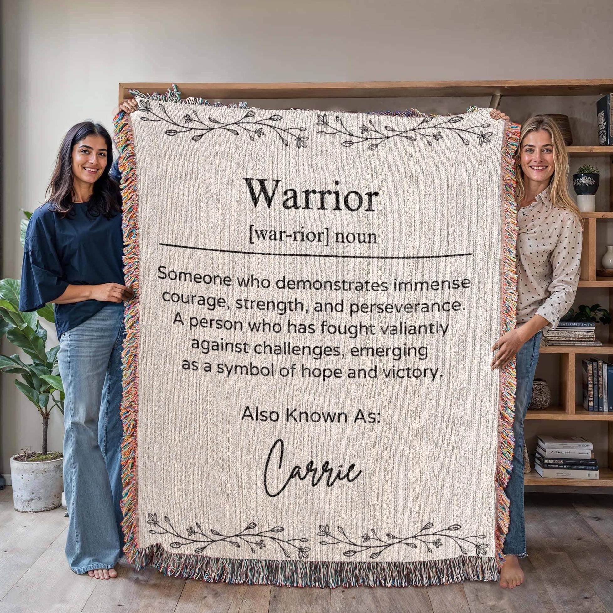 Personalized Warrior Woven Blanket, Custom Name Cotton Throw Cancer Recovery Gift, Encouragement Gift, Sobriety Anniversary C01