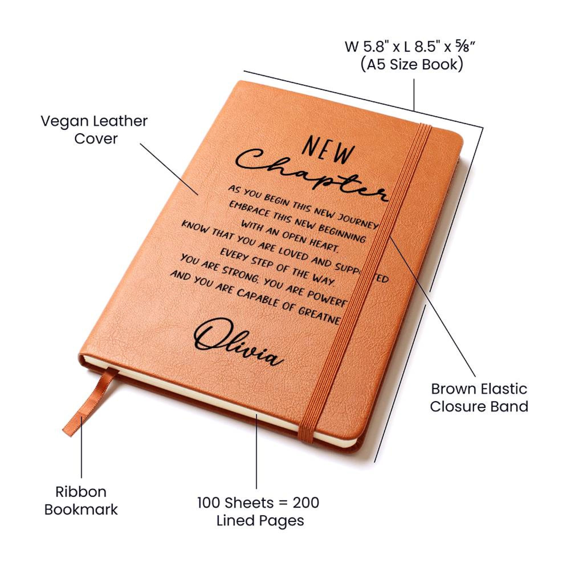 Personalized New Chapter Journal, New Beginnings, Inspirational Gifts for Women, Custom Name Notebook, A5 Vegan Leather Journal D08