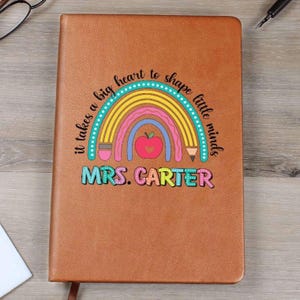 Back To School Custom Journal, Personalized Notebook Teacher Gifts for Women, A5 Vegan Leather Lined Notebook, Appreciation Thank You D07