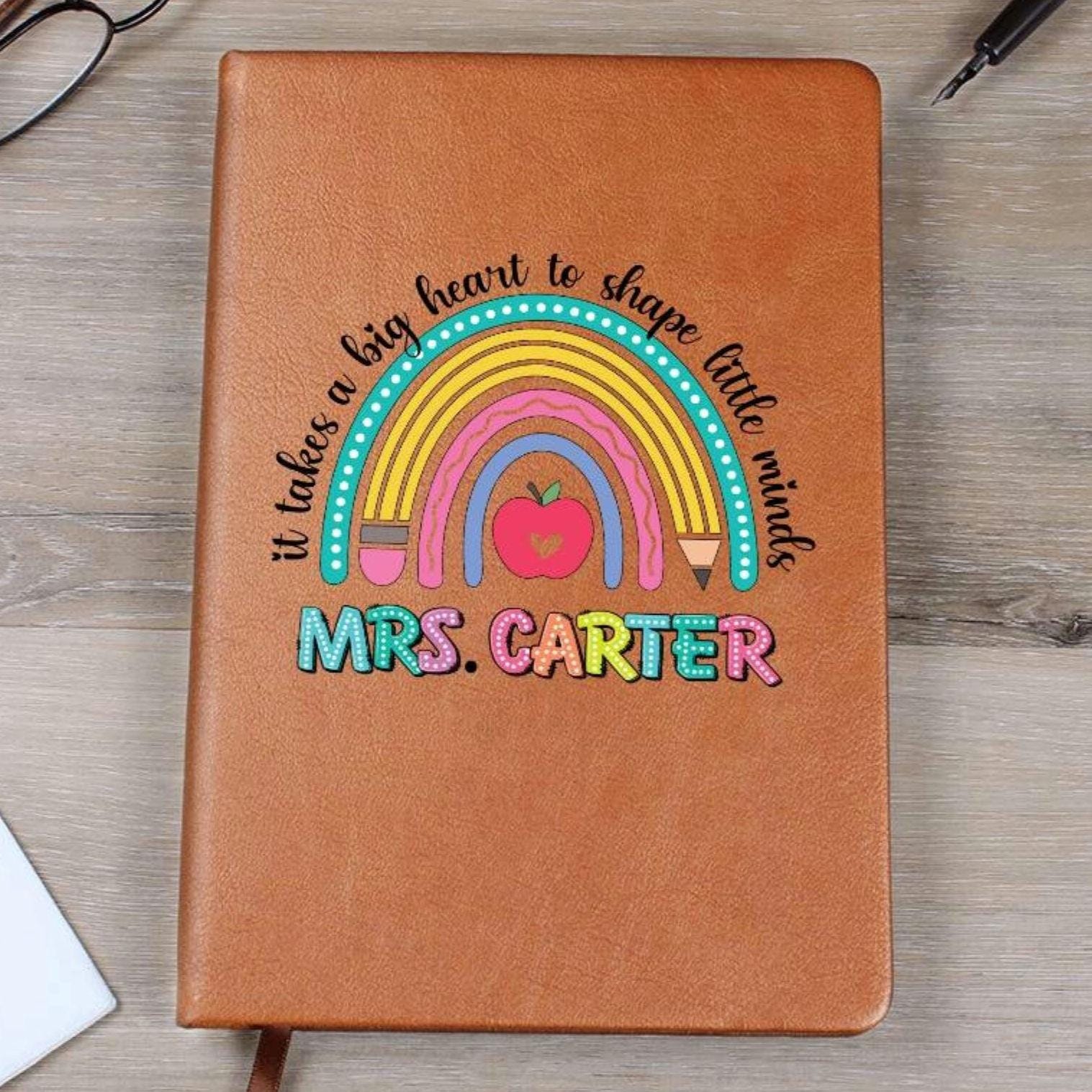 Back To School Custom Journal, Personalized Notebook Teacher Gifts for Women, A5 Vegan Leather Lined Notebook, Appreciation Thank You D07