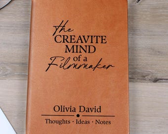 Filmmaker Gift Personalized Journal, Custom Name Vegan Leather Notebook,Gift for Film Teacher Student Director Producer Crew Movie Lover C04