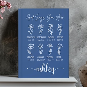 Personalized Prayer Journal For Women- Custom Christian Journal Gift, Affirmations Journal, God Says You Are, Religious Gift for Girls D81